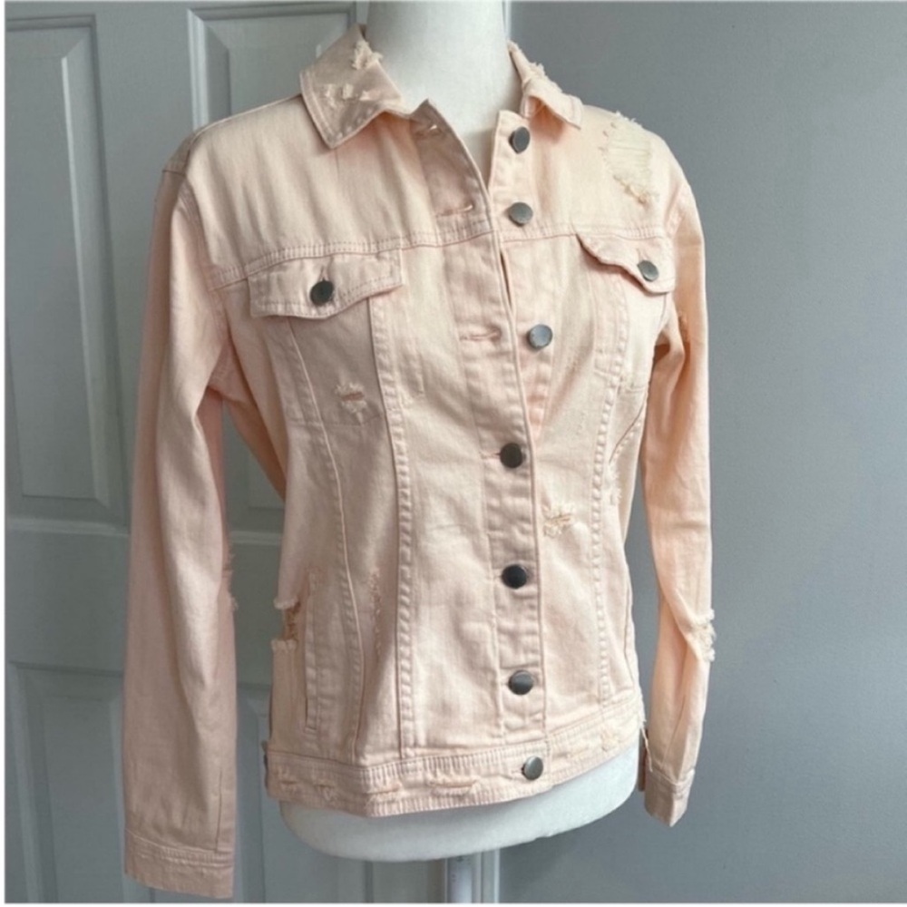 RACHEL Rachel Roy Blush Deconstructed Denim Jacket Size XS - Picture 3 of 10